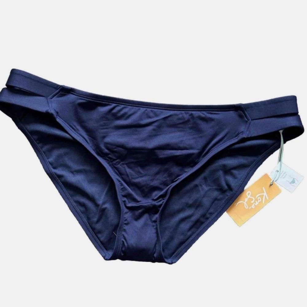 Kona Sol Oxford Blue Double Tab Hipster Swim Bottoms AFA43B Large NEW - Picture 6 of 7